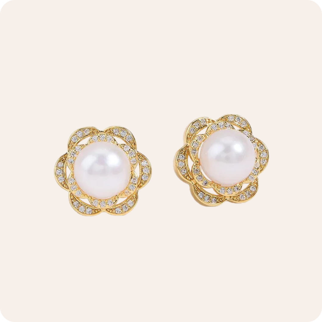 Floral Pearl Silver Stud Earrings
