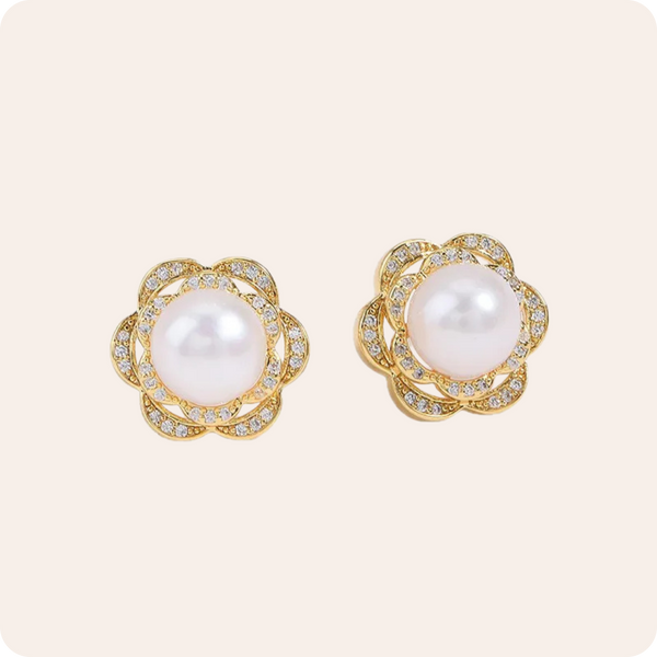 Floral Pearl Silver Stud Earrings