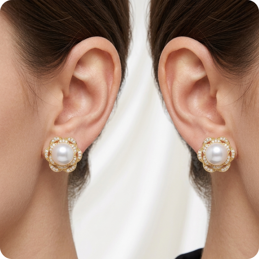 Floral Pearl Silver Stud Earrings