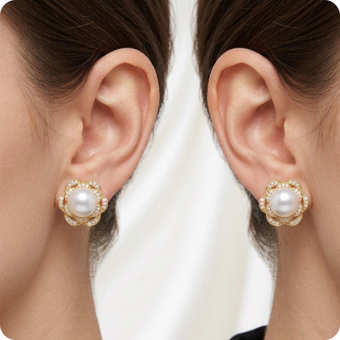 Floral Pearl Silver Stud Earrings