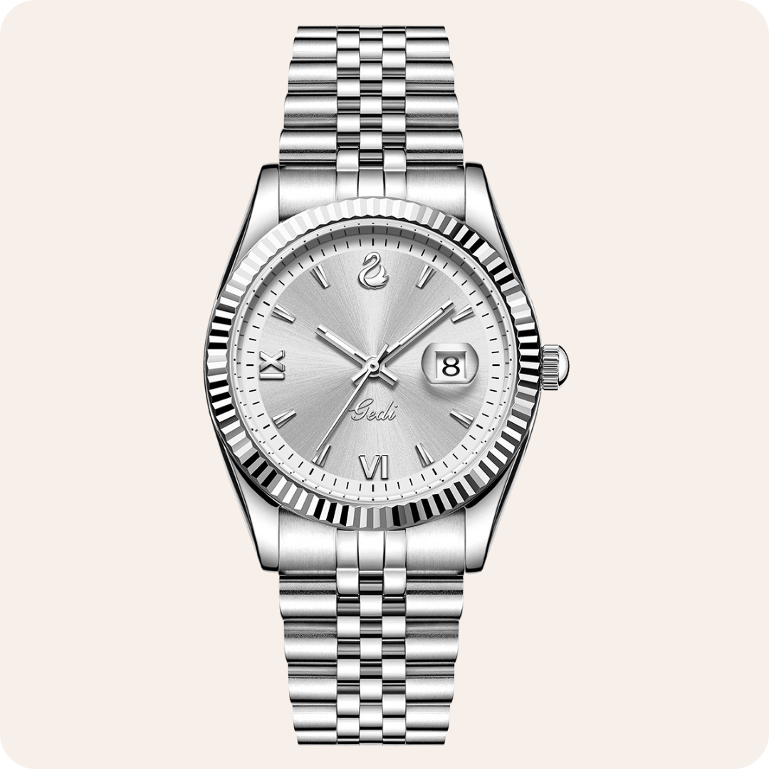 Fluted Bezel Date Dial Bracelet Watch