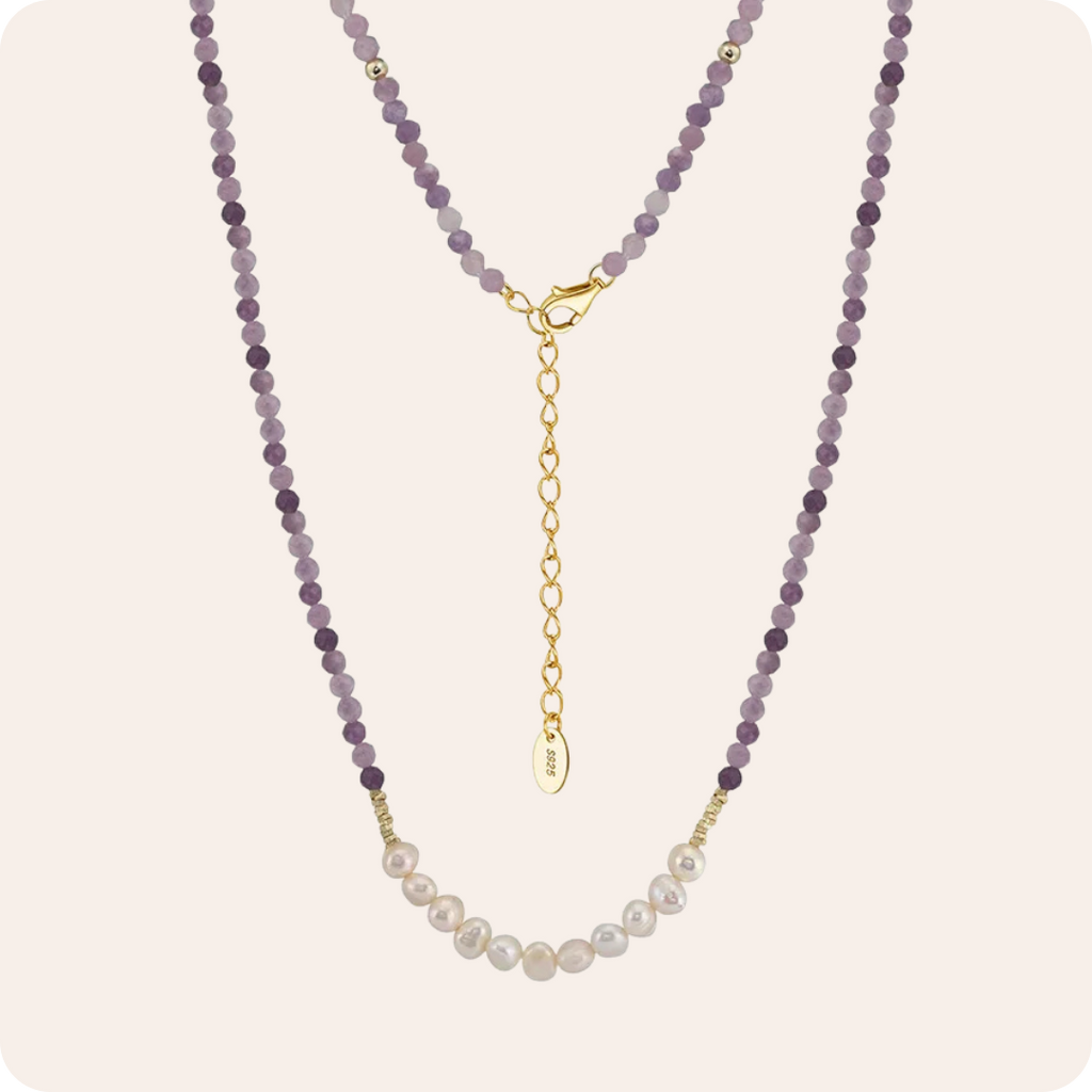 Geometric Pearl Stone Silver Necklace