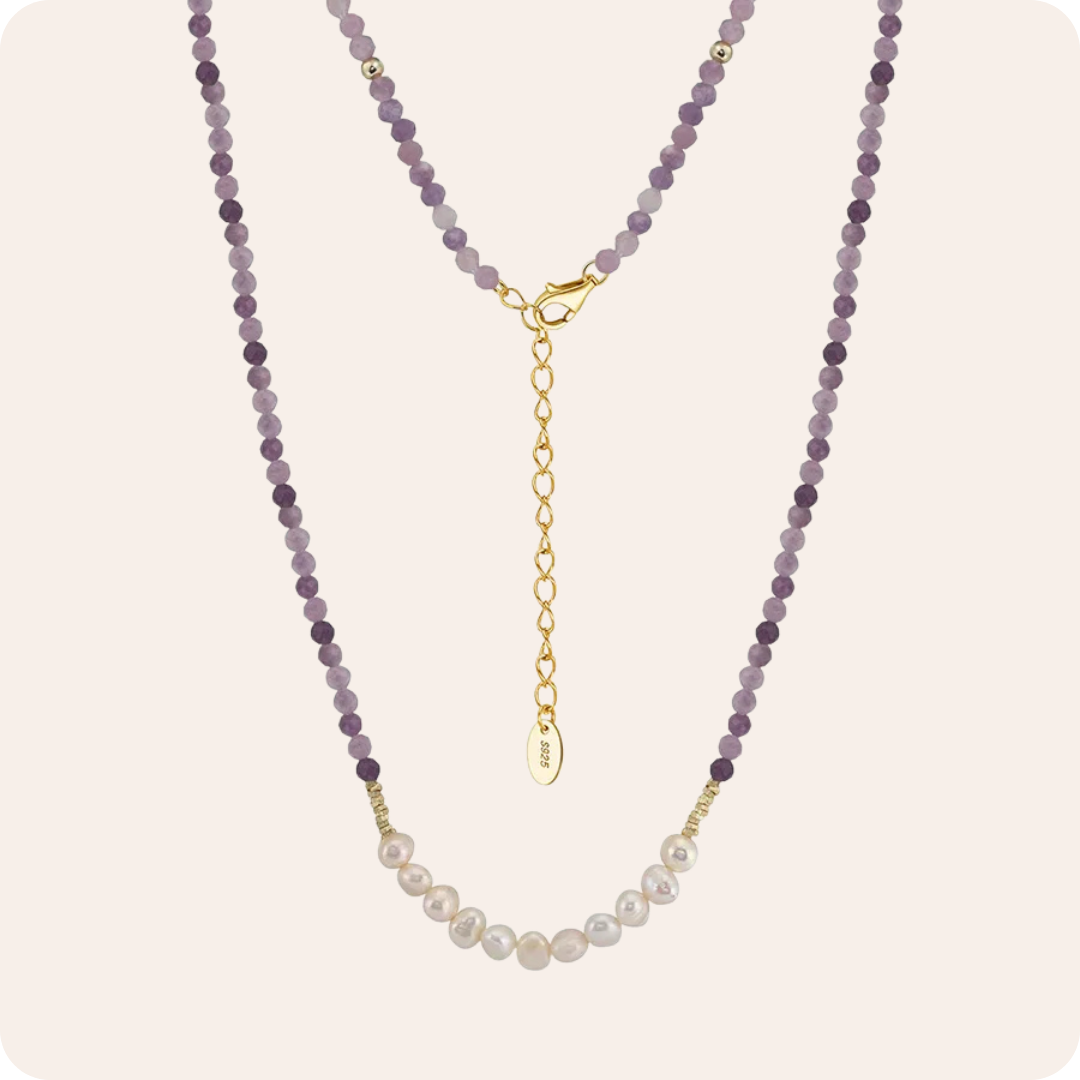 Geometric Pearl Stone Silver Necklace