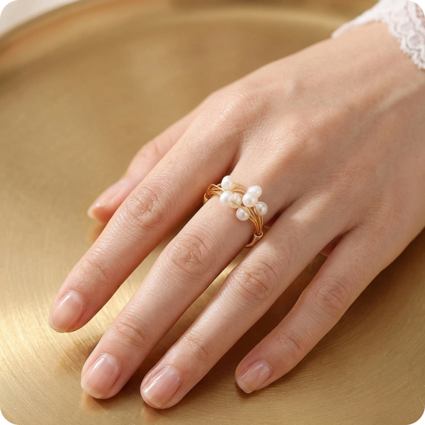 Geometric Pearl Vintage Silver Ring