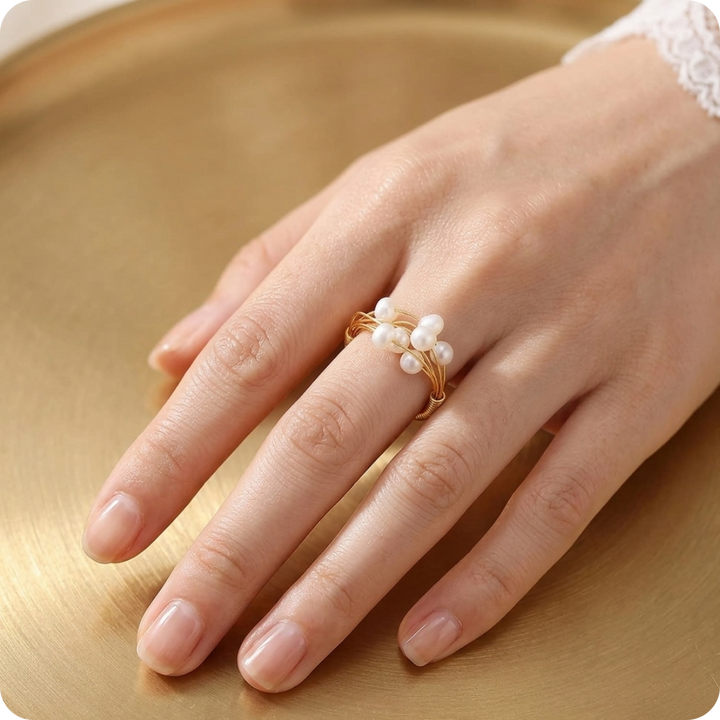 Geometric Pearl Vintage Silver Ring