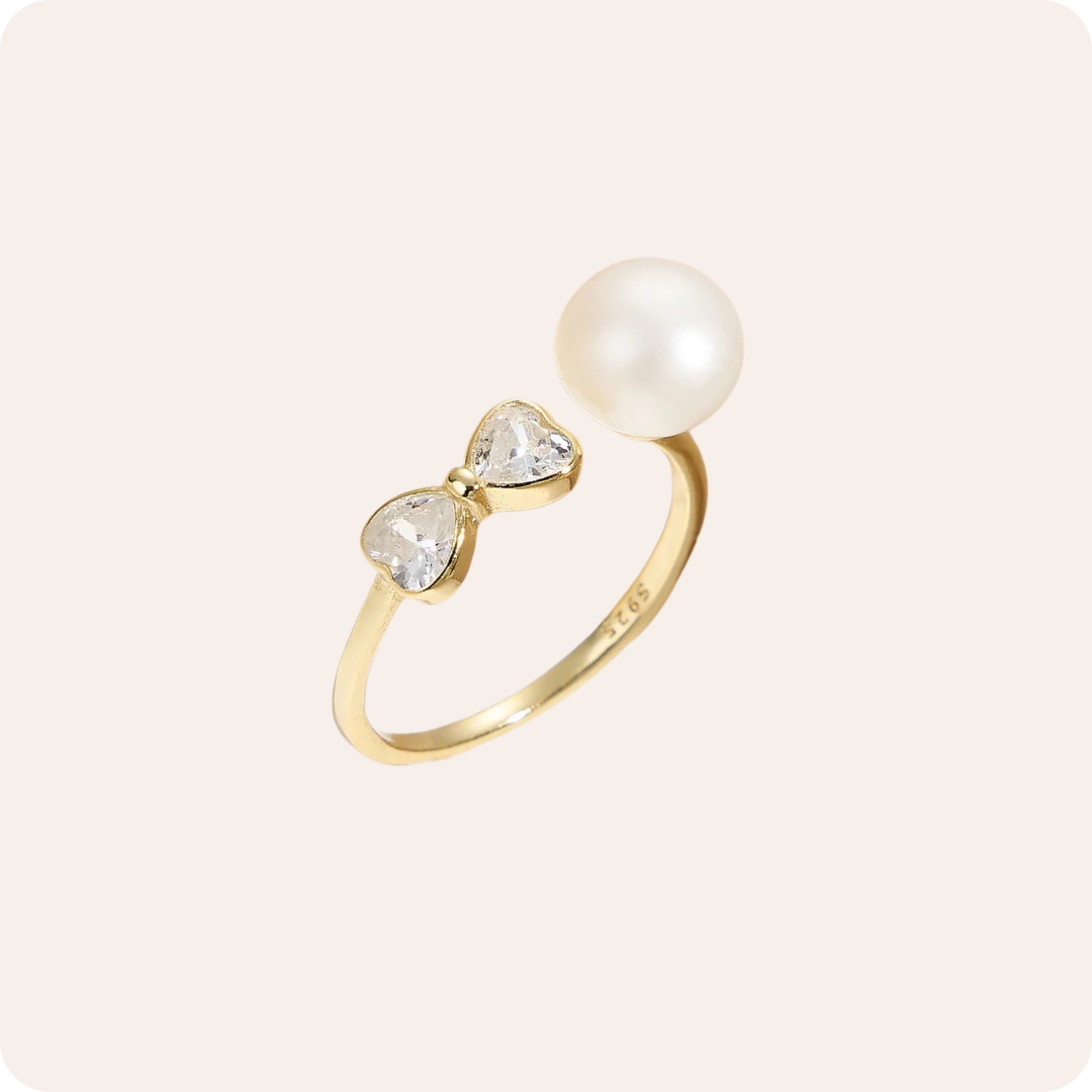 Gold Bow Pearl Adjustable Ring