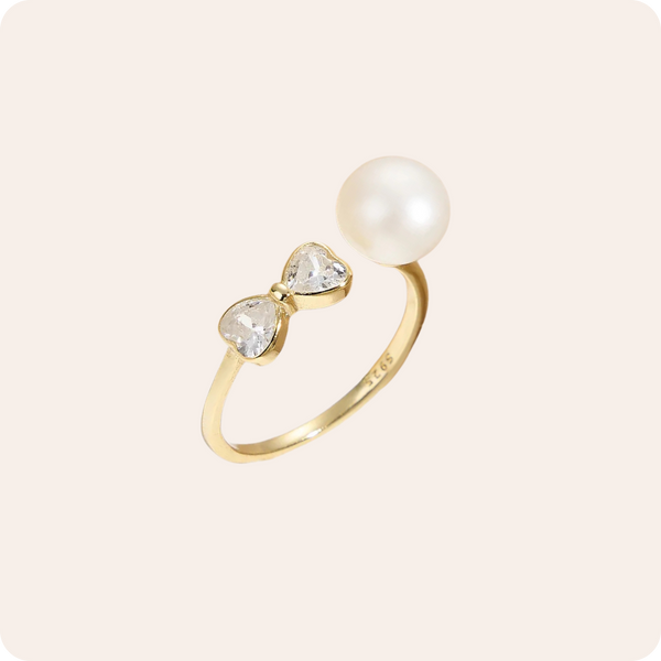 Gold Bow Pearl Adjustable Ring