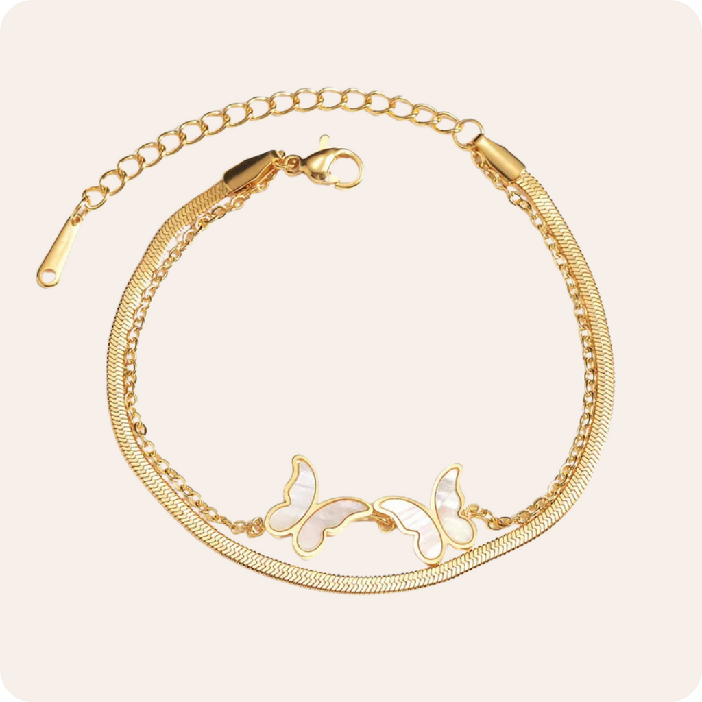Gold Butterfly Mother Pearl Bracelet