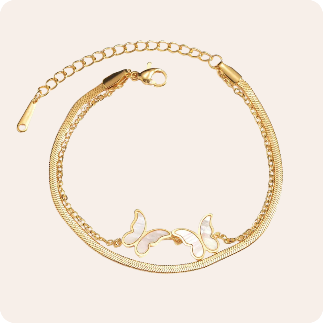 Gold Butterfly Mother Pearl Bracelet