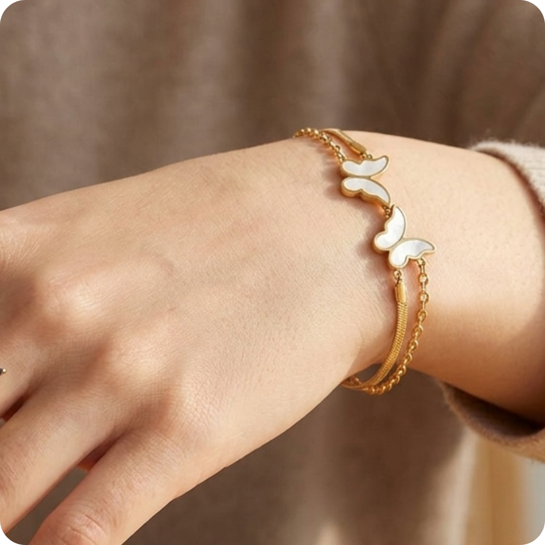 Gold Butterfly Mother Pearl Bracelet