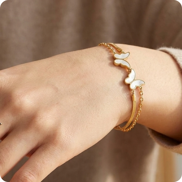 Gold Butterfly Mother Pearl Bracelet