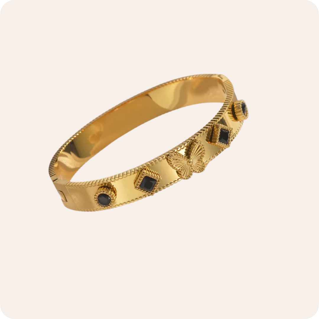 Gold Butterfly Rhinestone Bangle Bracelet