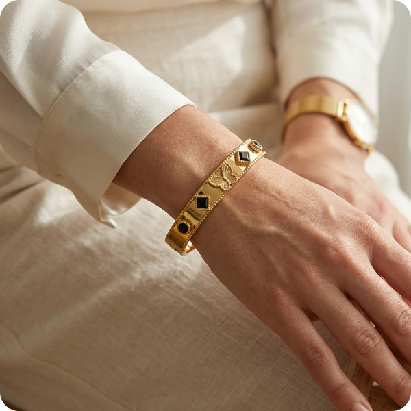 Gold Butterfly Rhinestone Bangle Bracelet