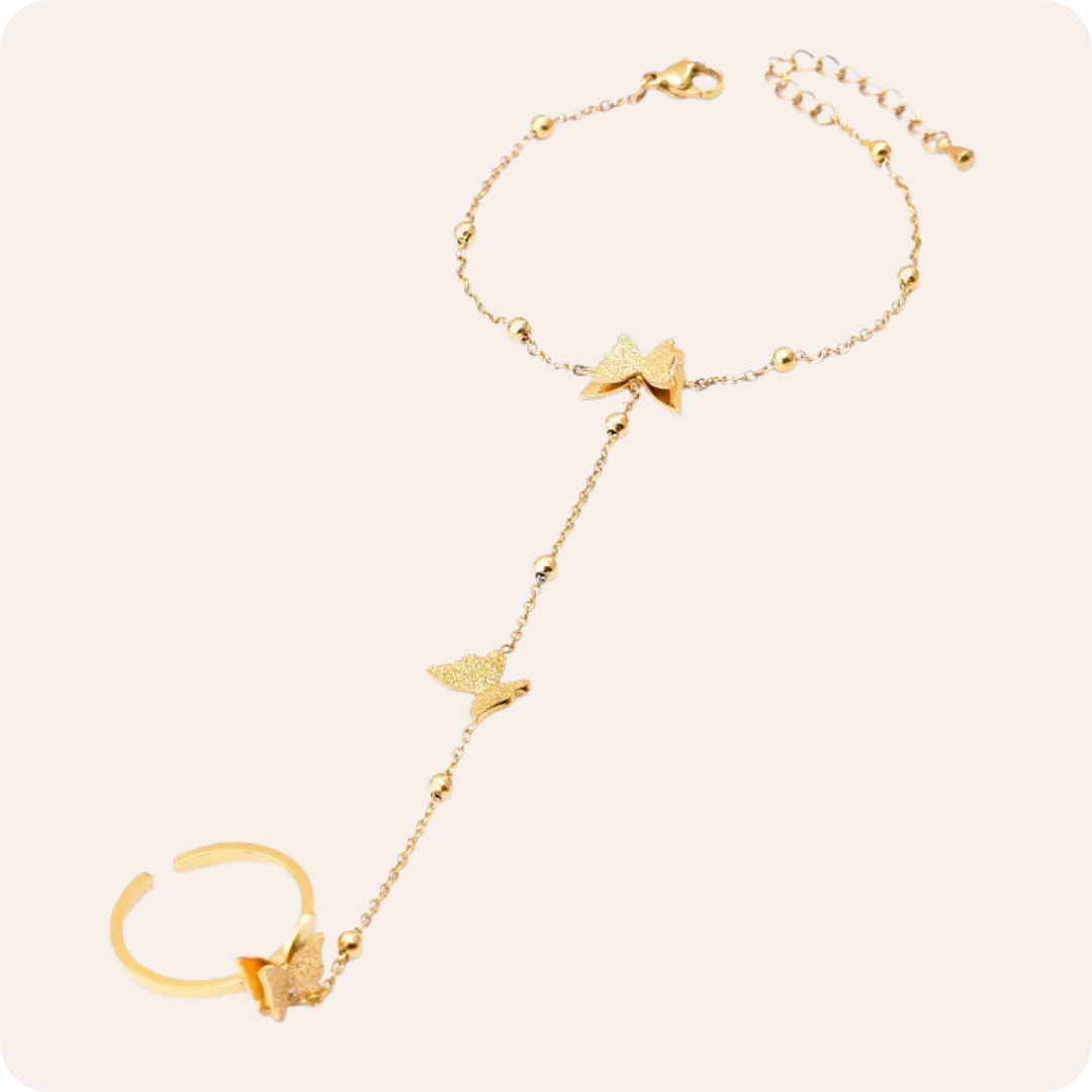 Gold Butterfly Sandblasted Titanium Bracelet