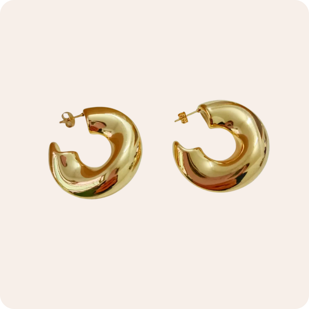 Gold C Shape 18K Gold Ear Studs