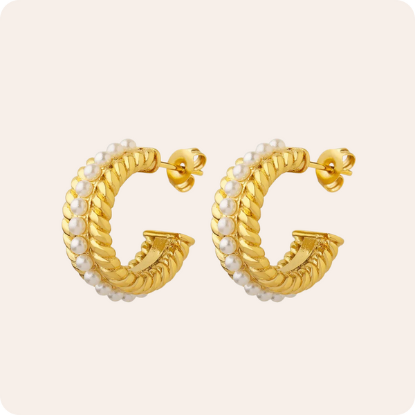 Gold C Shape Pearl Inlay Earrings