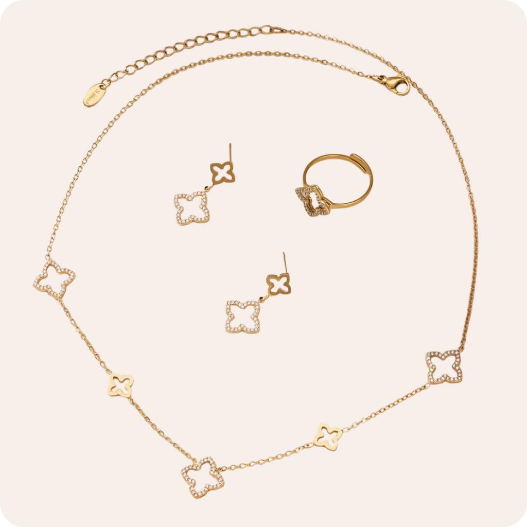 Gold Clover Zircon Jewelry Set