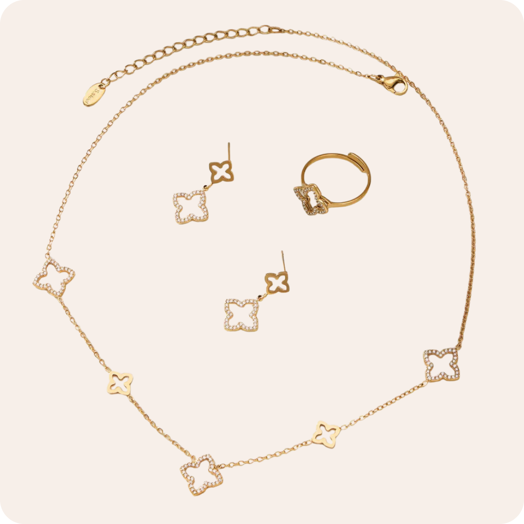 Gold Clover Zircon Jewelry Set