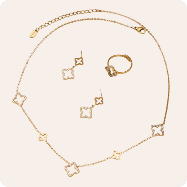 Gold Clover Zircon Jewelry Set