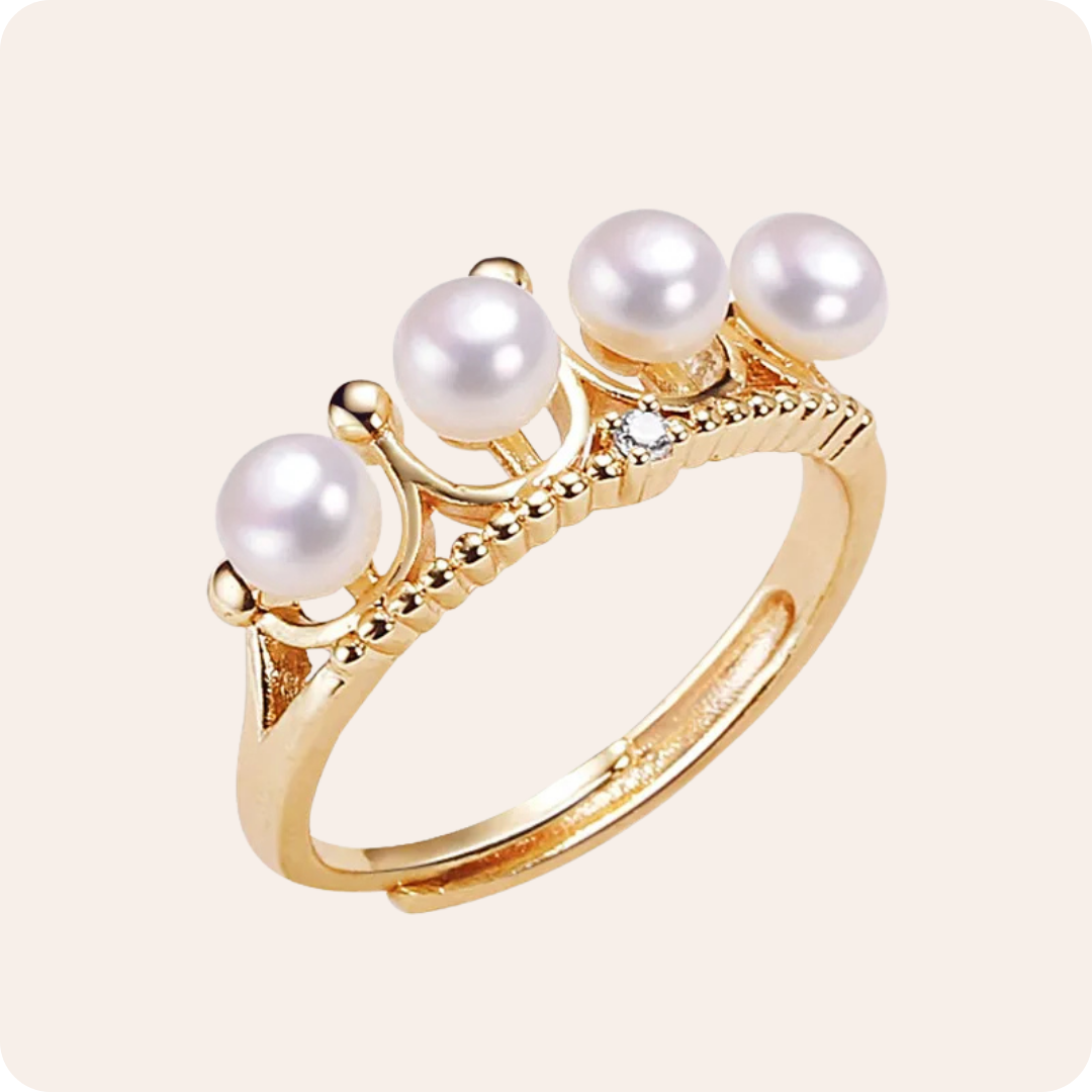 Gold Crown Pearl Adjustable Ring