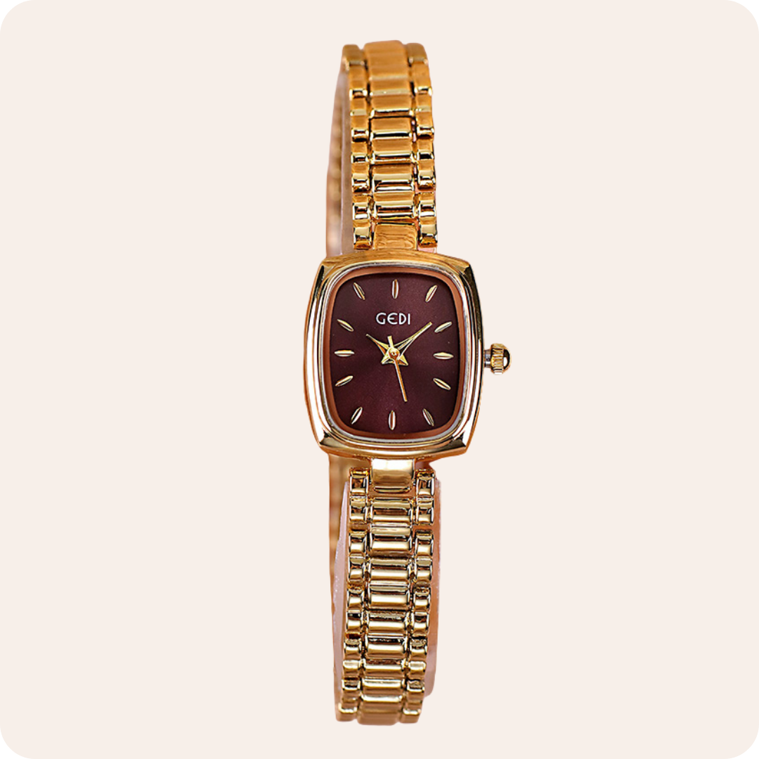 Gold Cushion Dial Colored Face Watch