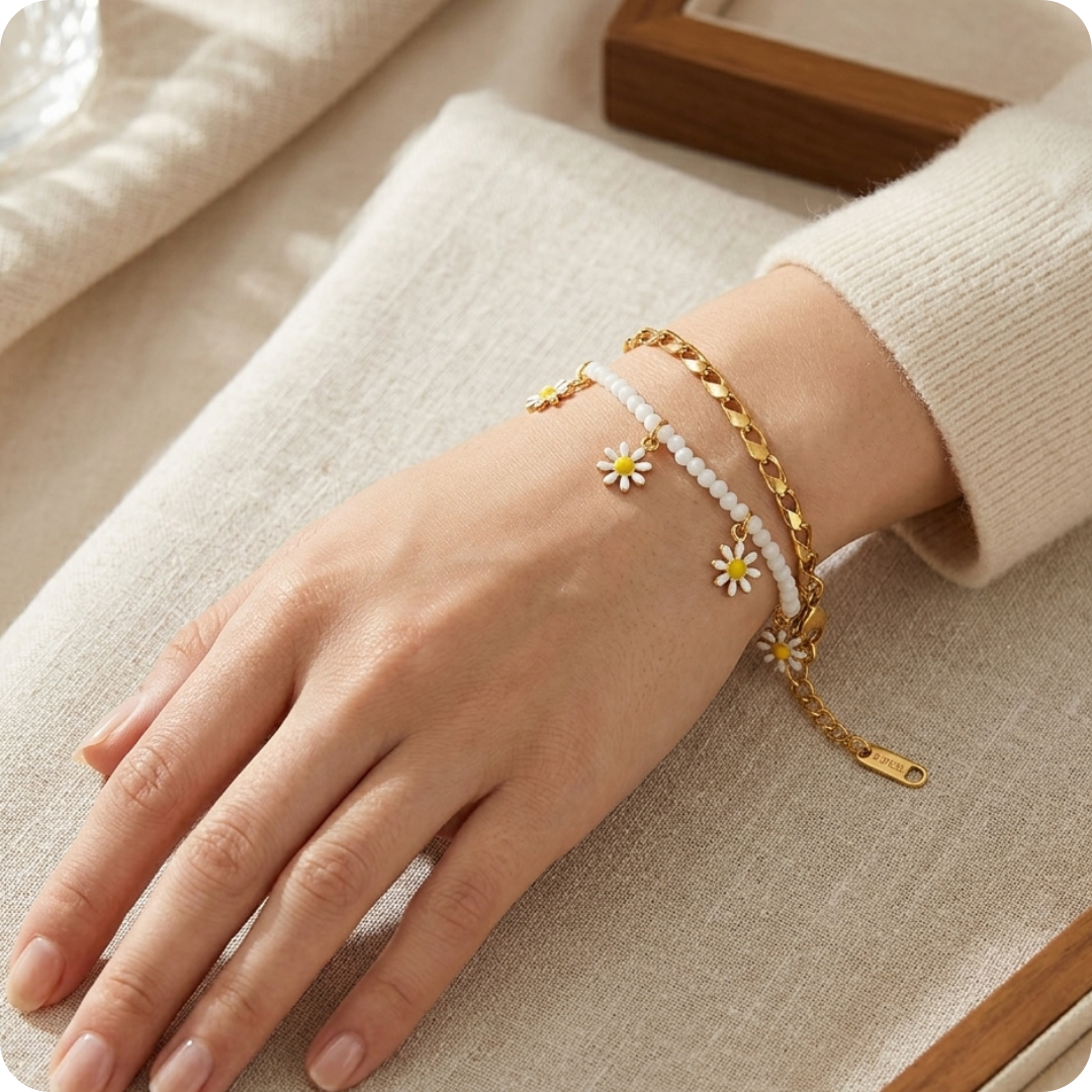 Gold Daisy Titanium Steel Bracelet