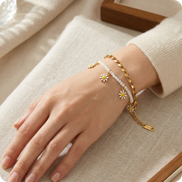 Gold Daisy Titanium Steel Bracelet