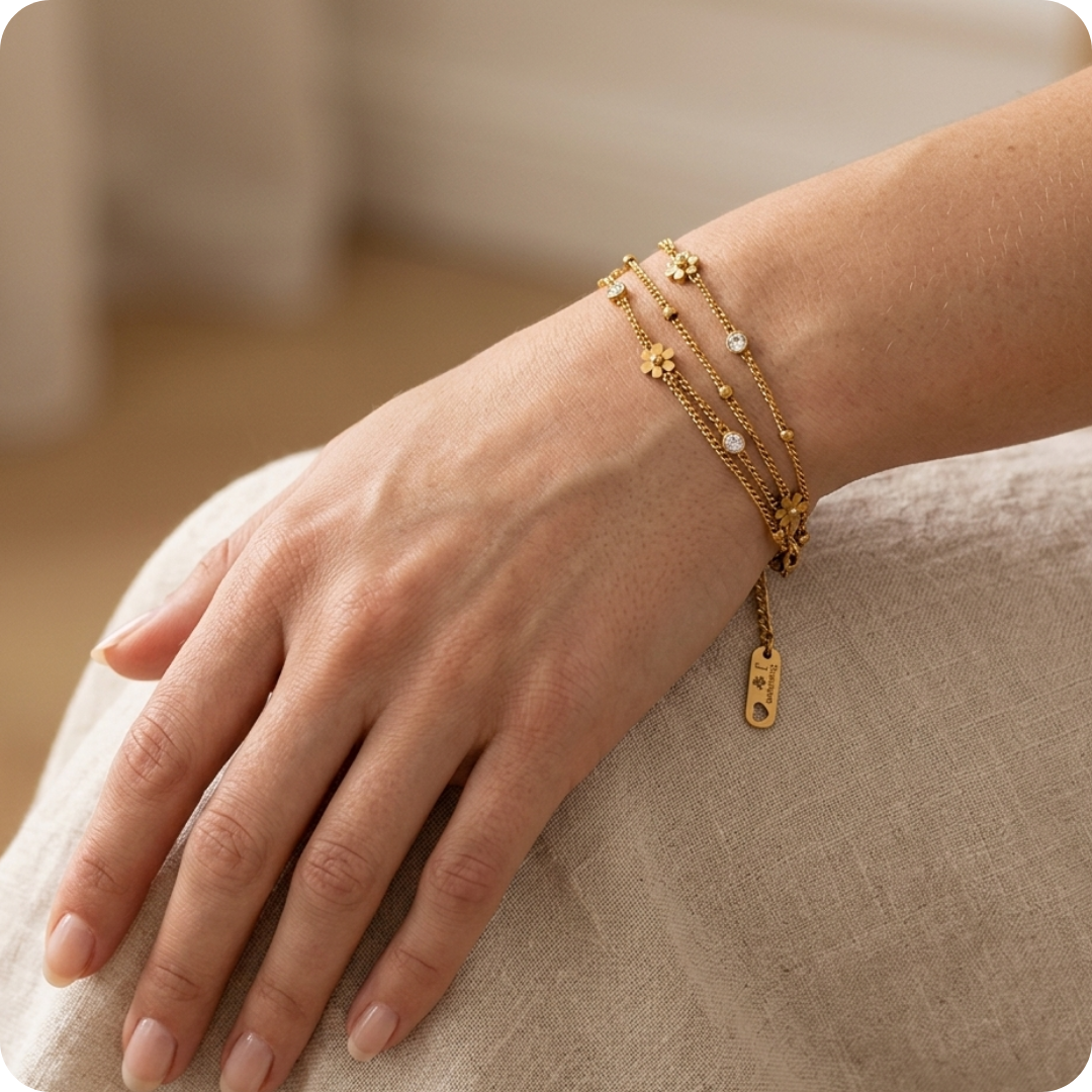Gold Flower Waterproof Cable Bracelet