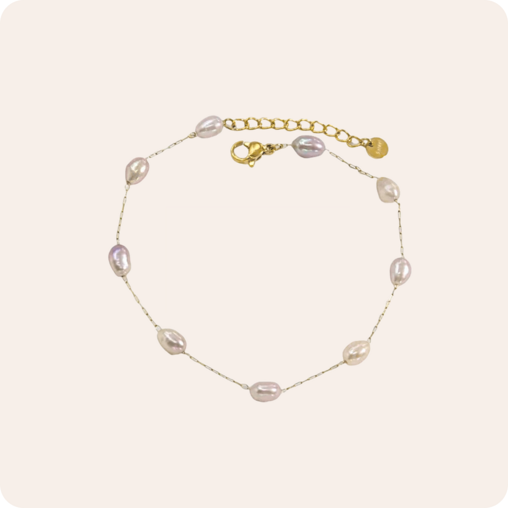 Gold Geometric Pearl Chain Bracelet