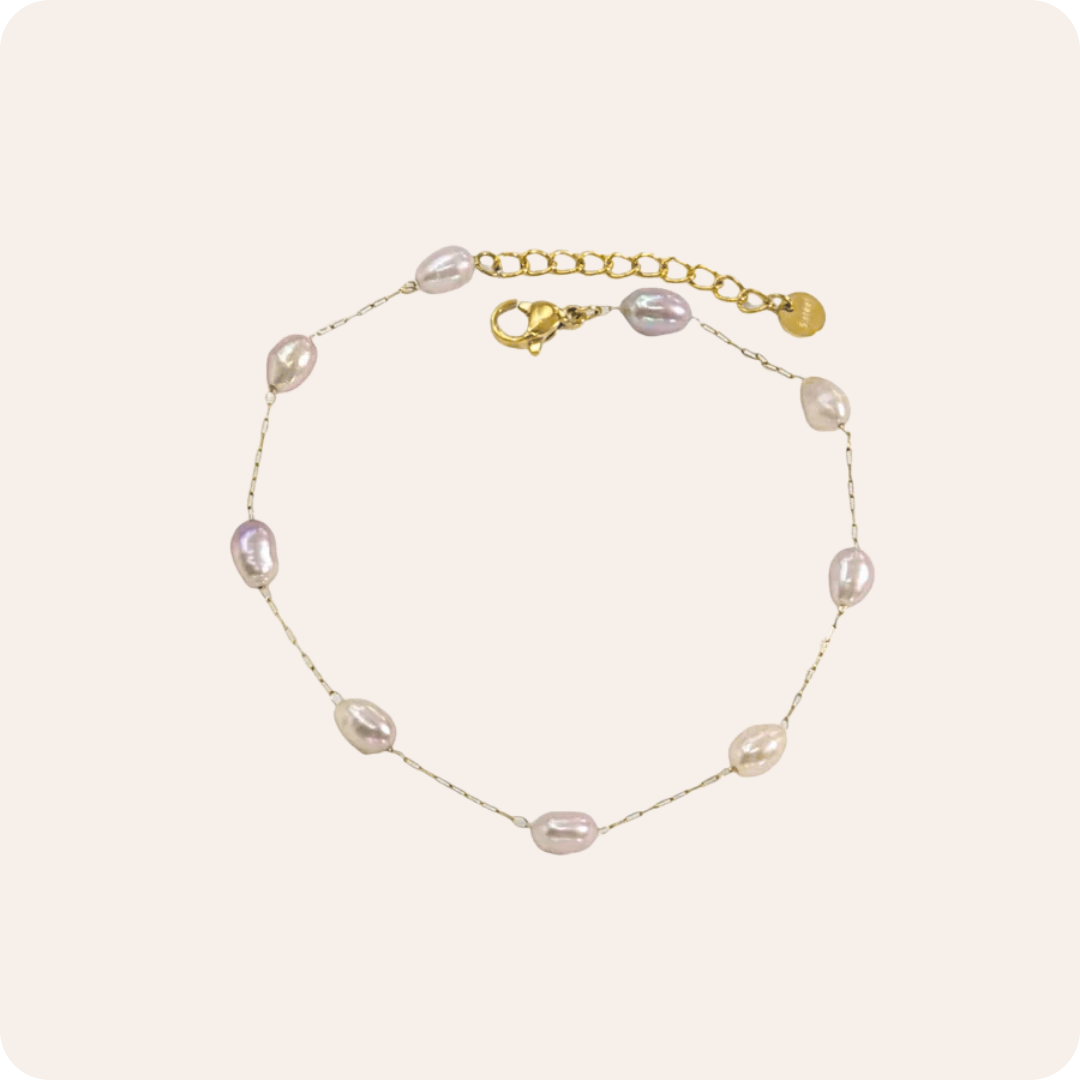 Gold Geometric Pearl Chain Bracelet