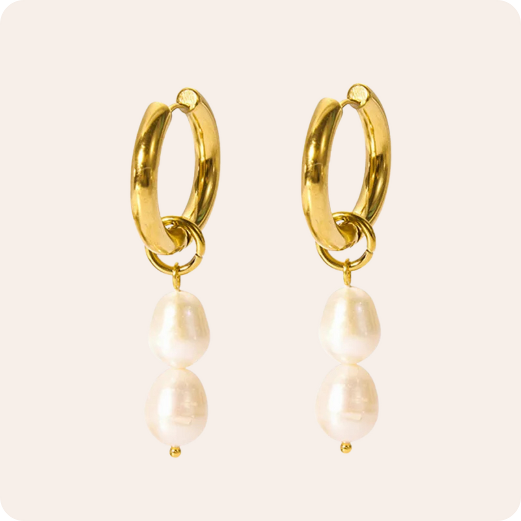 Gold Geometric Pearl Stainless Earrings