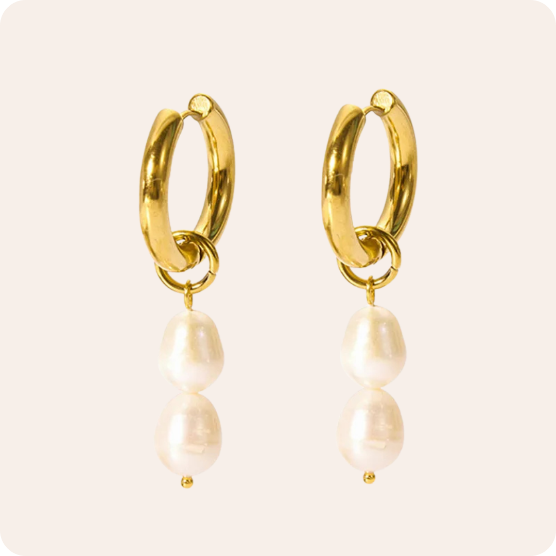 Gold Geometric Pearl Stainless Earrings