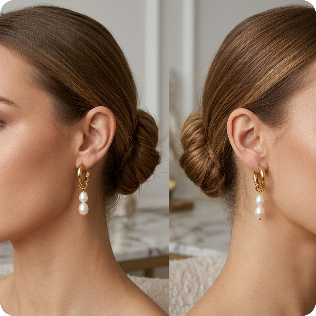 Gold Geometric Pearl Stainless Earrings