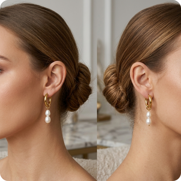 Gold Geometric Pearl Stainless Earrings