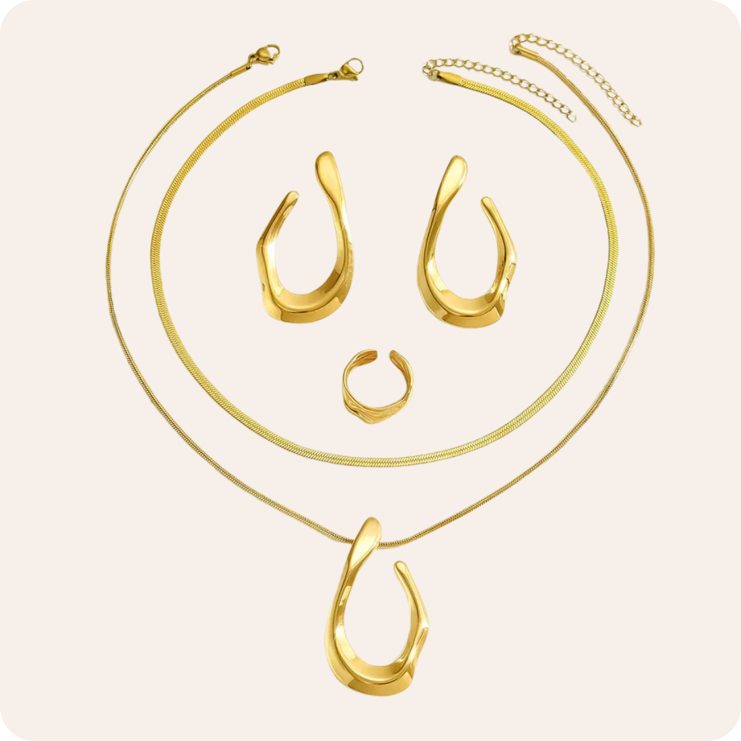 Gold Geometric Retro Jewelry Set