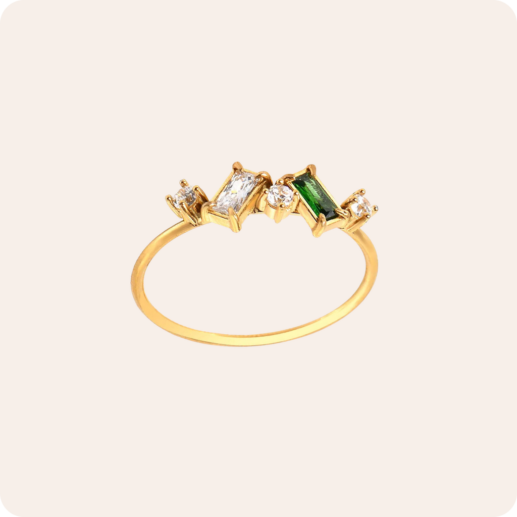 Gold Geometric Rhinestone Inlay Ring