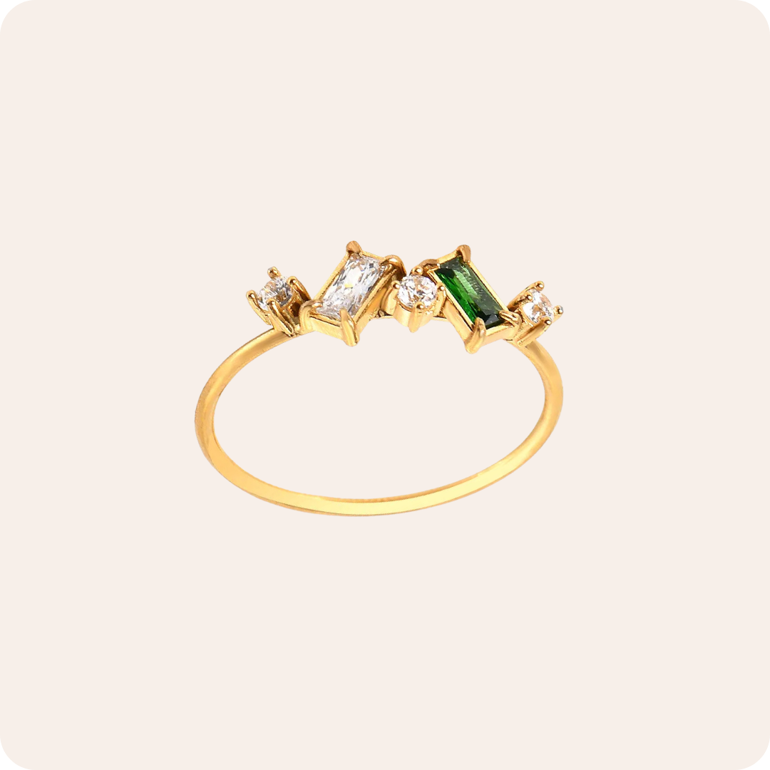 Gold Geometric Rhinestone Inlay Ring