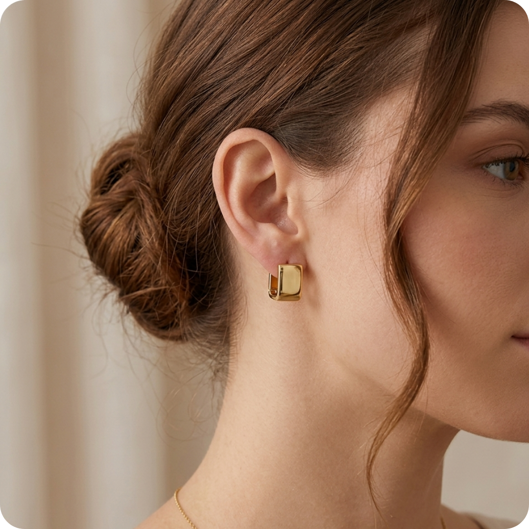 Gold Geometric Three-Dimensional Zircon Earrings