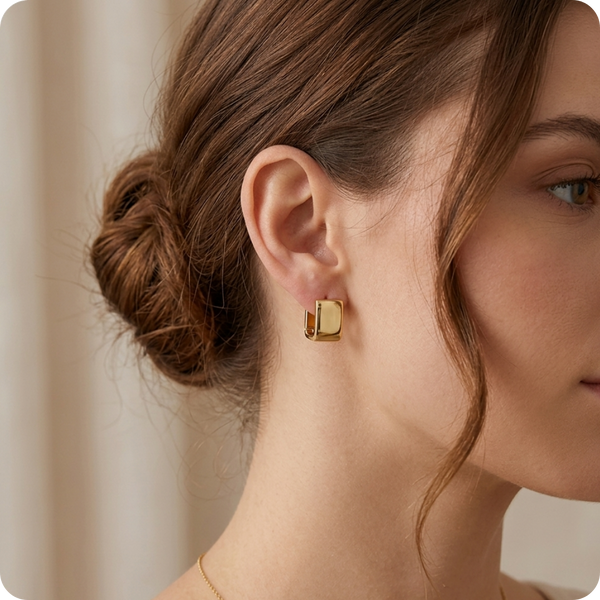 Gold Geometric Three-Dimensional Zircon Earrings
