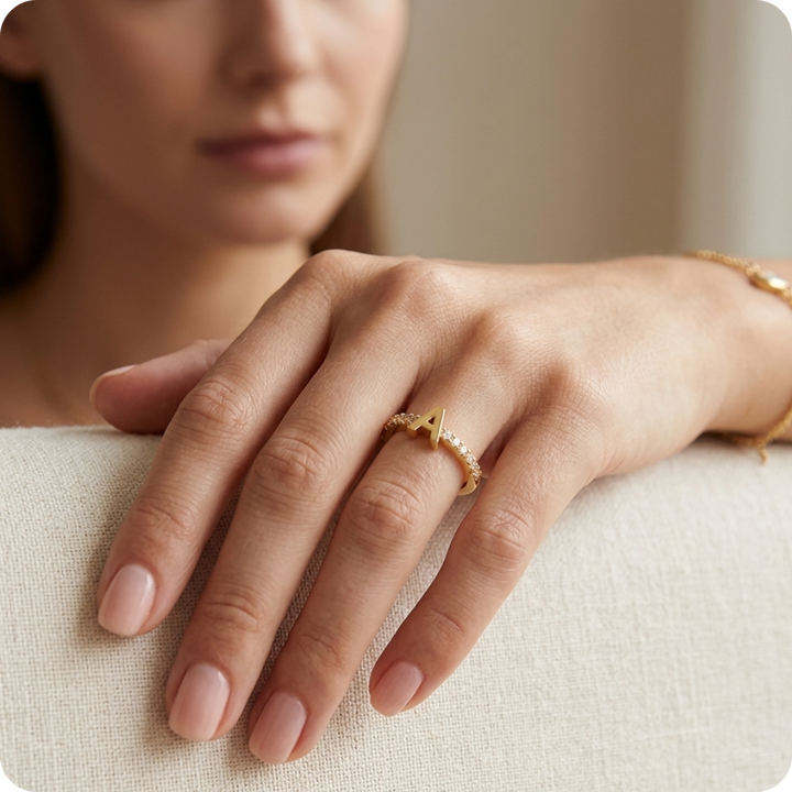 Gold Geometric Zircon Adjustable Ring