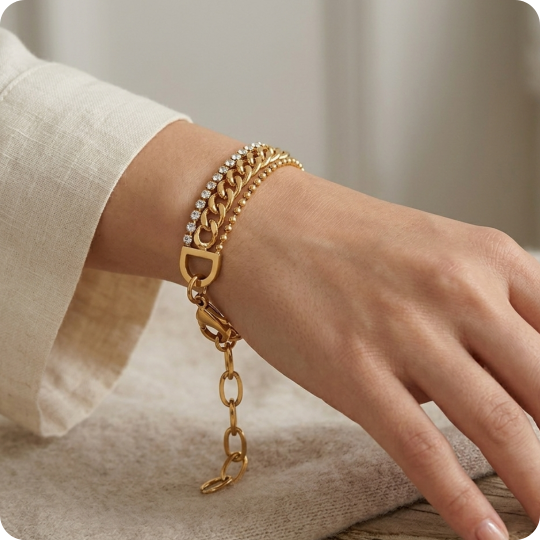 Gold Geometric Zircon Chain Bracelet