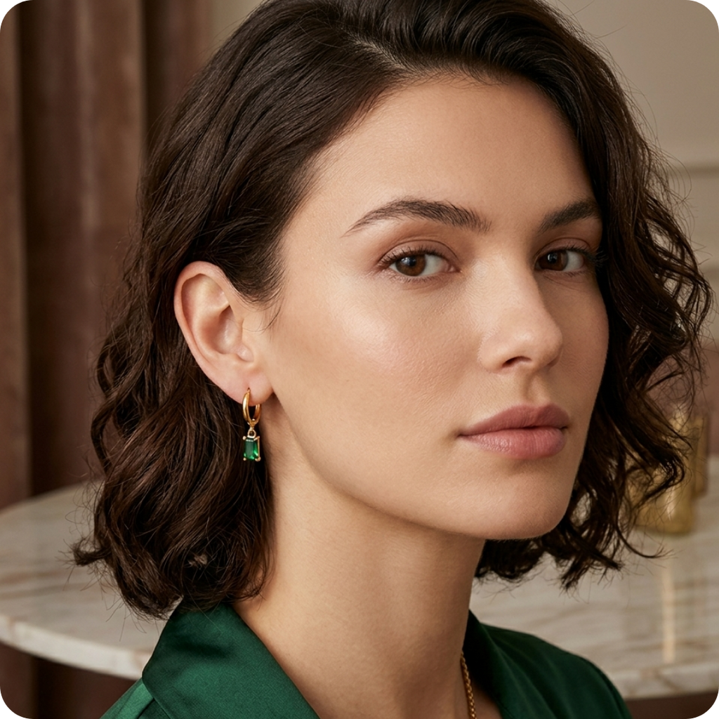Gold Geometric Zircon Dangling Earrings