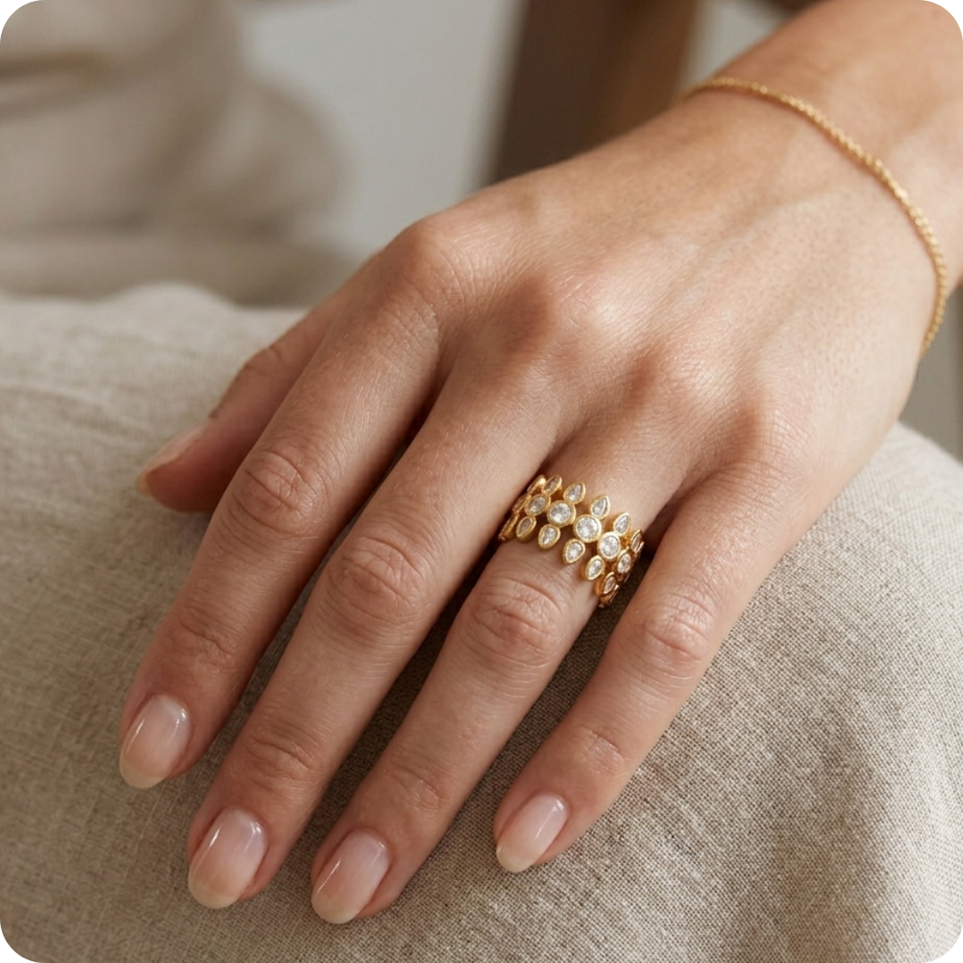 Gold Geometric Zircon Open Ring