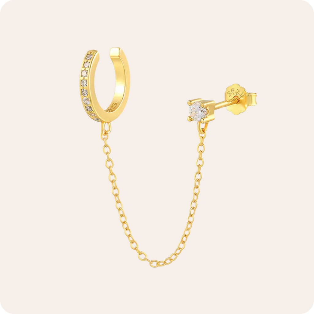 Gold Geometric Zircon Sterling Silver Earrings