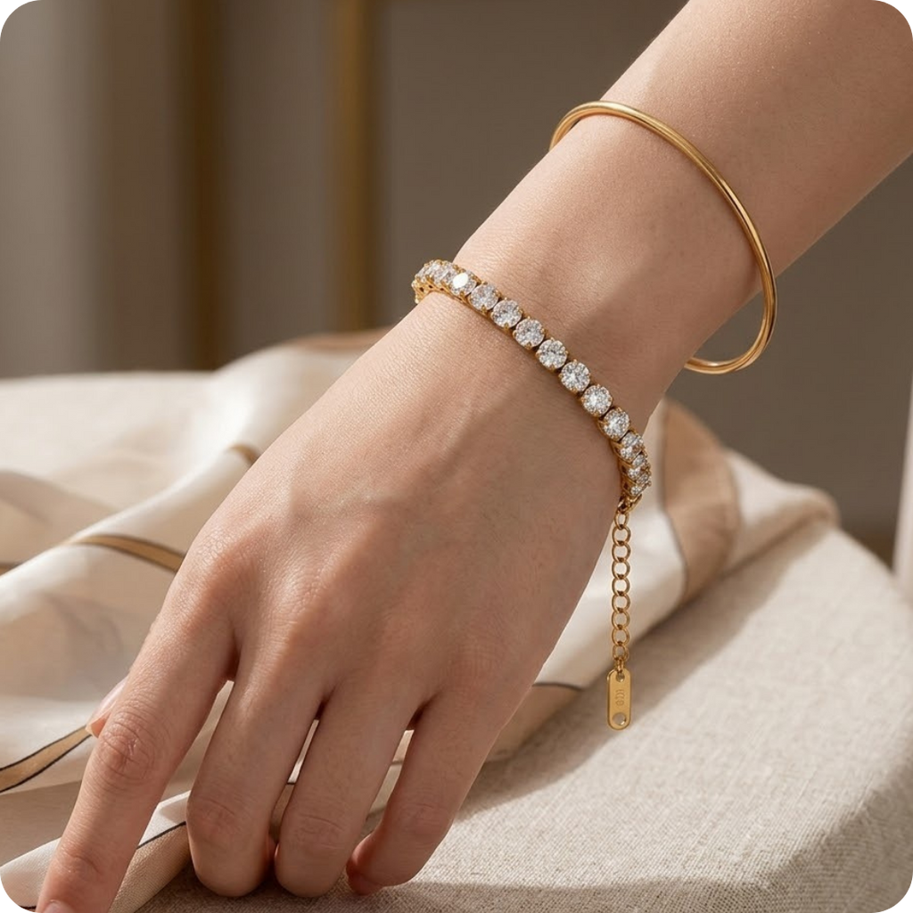 Gold Geometric Zircon Tennis Bracelet