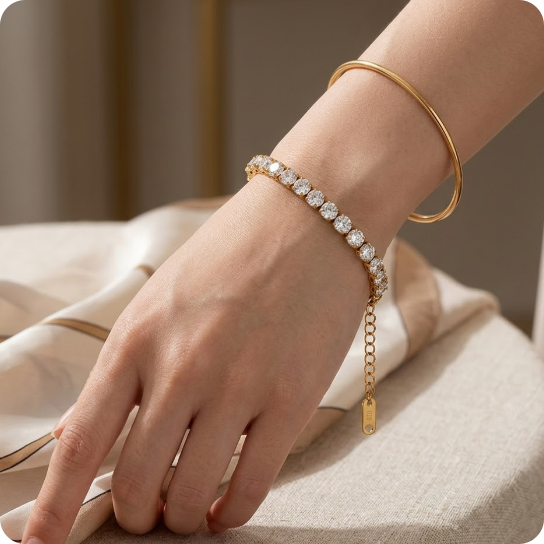 Gold Geometric Zircon Tennis Bracelet