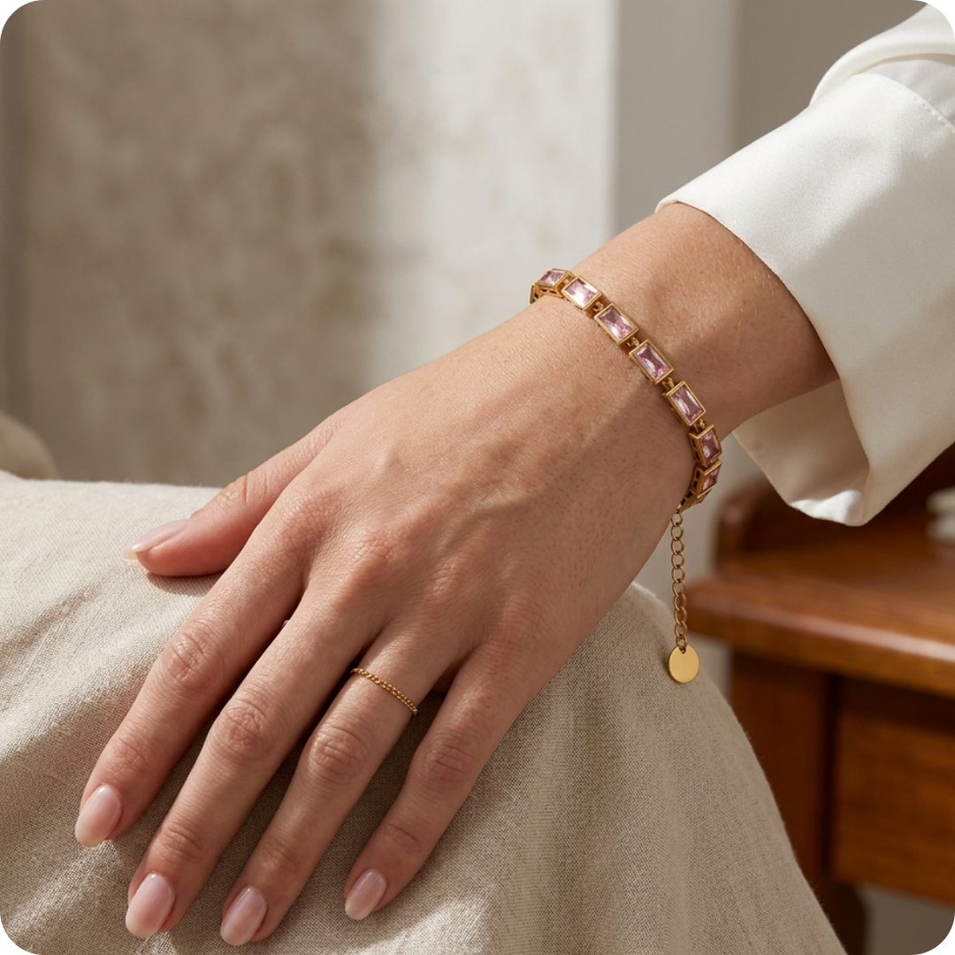 Gold Geometric Zircon Titanium Bracelet