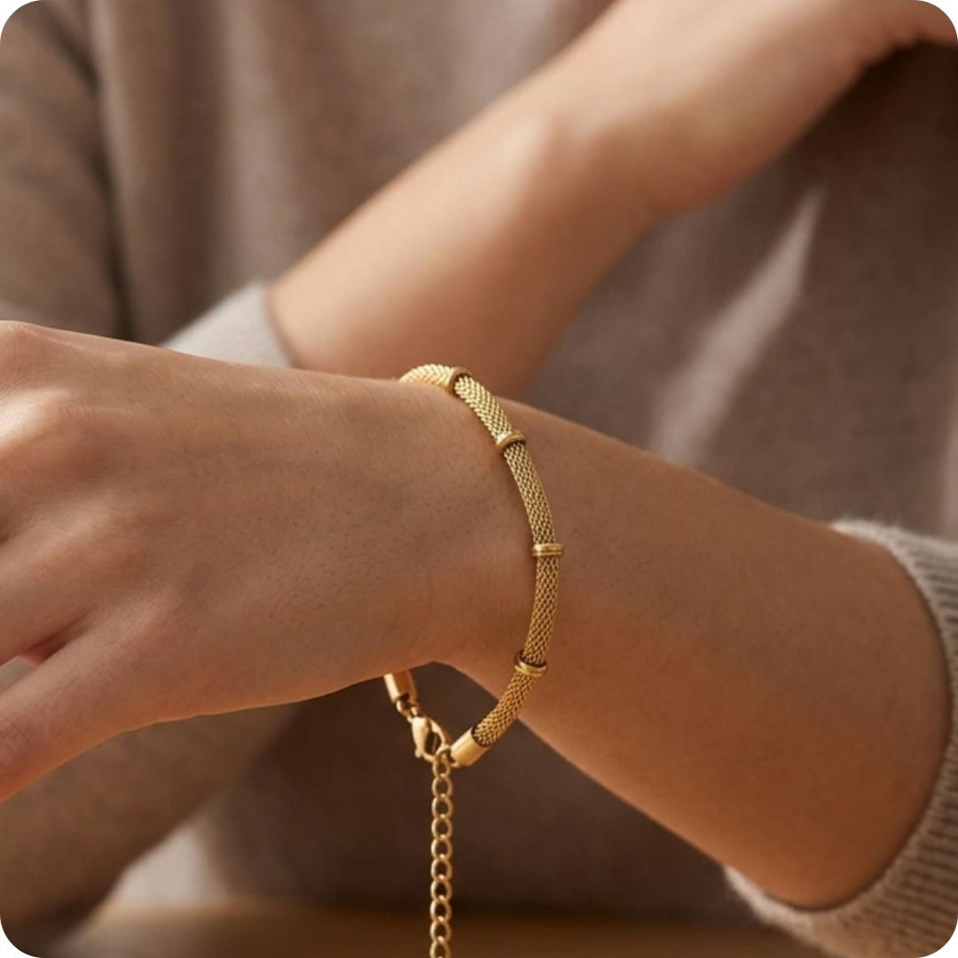 Gold Grid Waterproof Titanium Bracelet