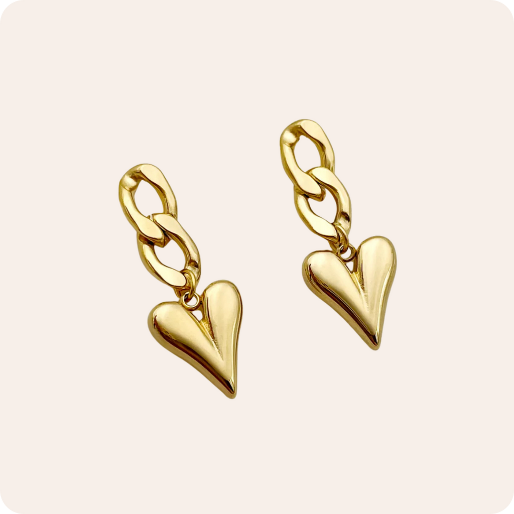 Gold Heart 14K Gold Drop Earrings