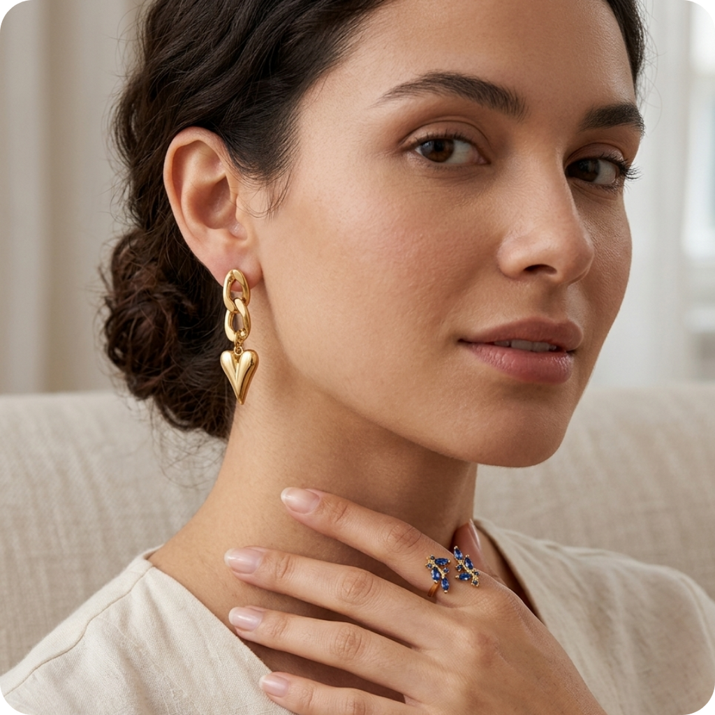 Gold Heart 14K Gold Drop Earrings